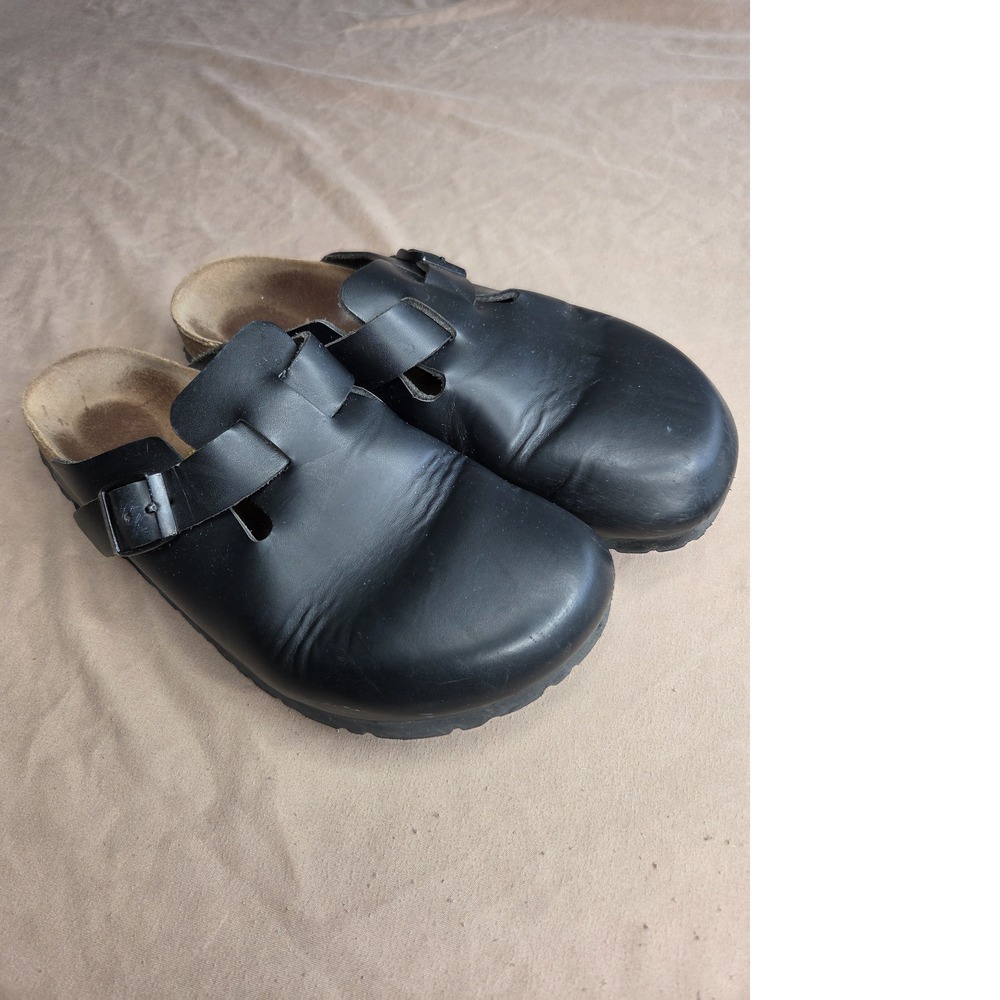 Men's Birkenstock Boston Black Leather Clog Sandals EU 40 Cork